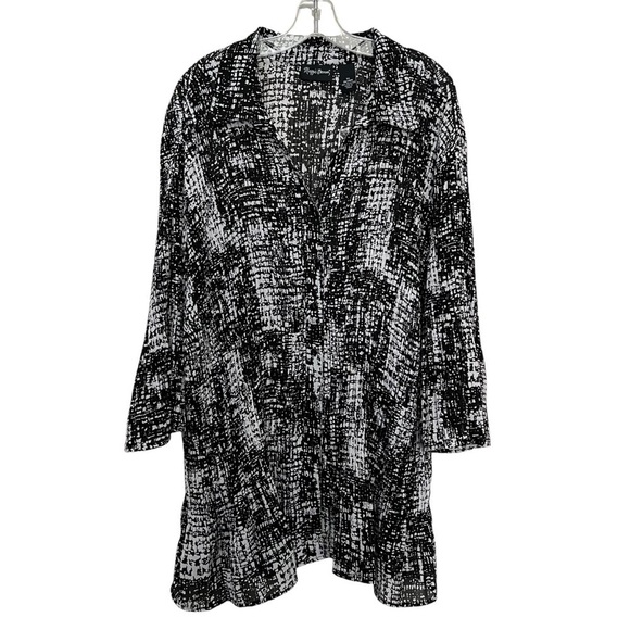 Maggie Barnes 3X Black and White Button Down Collared 3/4 Sleeve Blouse NWT R1 - Picture 1 of 7